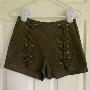 Faux suede green shorts